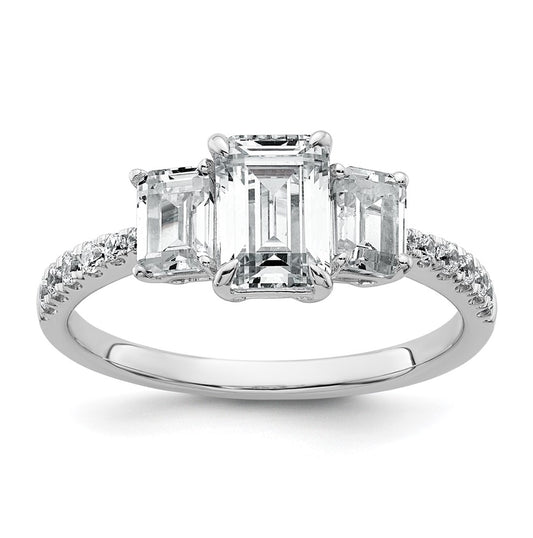 14k White Gold 1 3/4 carat Certified Lab Grown Diamond VS+ F+ Emerald Complete Three Stone Engagement Ring