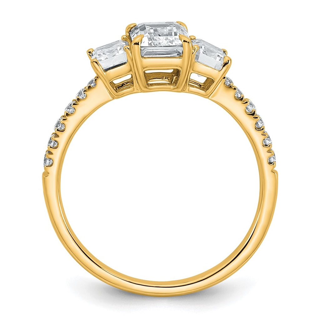 14k Yellow Gold 1 3/4 carat Certified Lab Grown Diamond VS+ F+ Emerald Complete Three Stone Engagement Ring