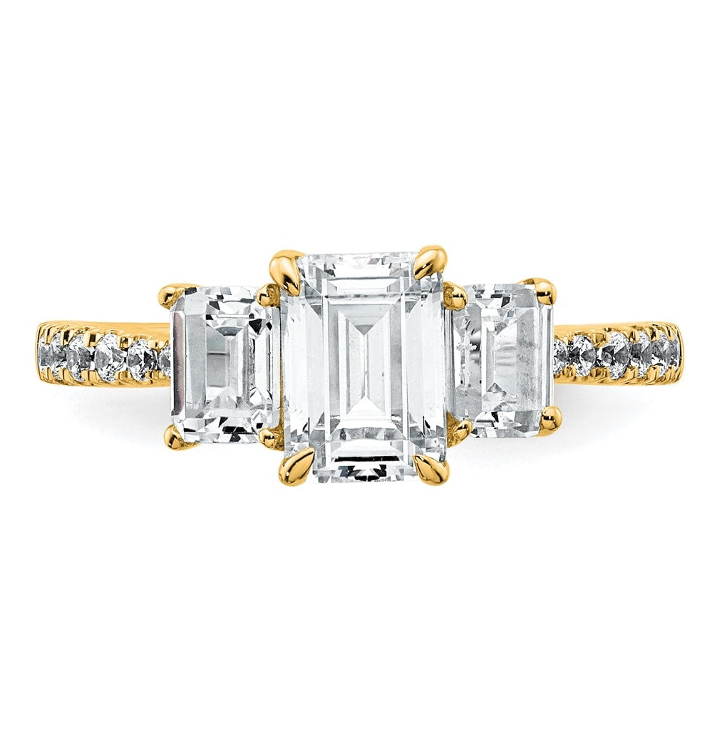 14k Yellow Gold 1 3/4 carat Certified Lab Grown Diamond VS+ F+ Emerald Complete Three Stone Engagement Ring