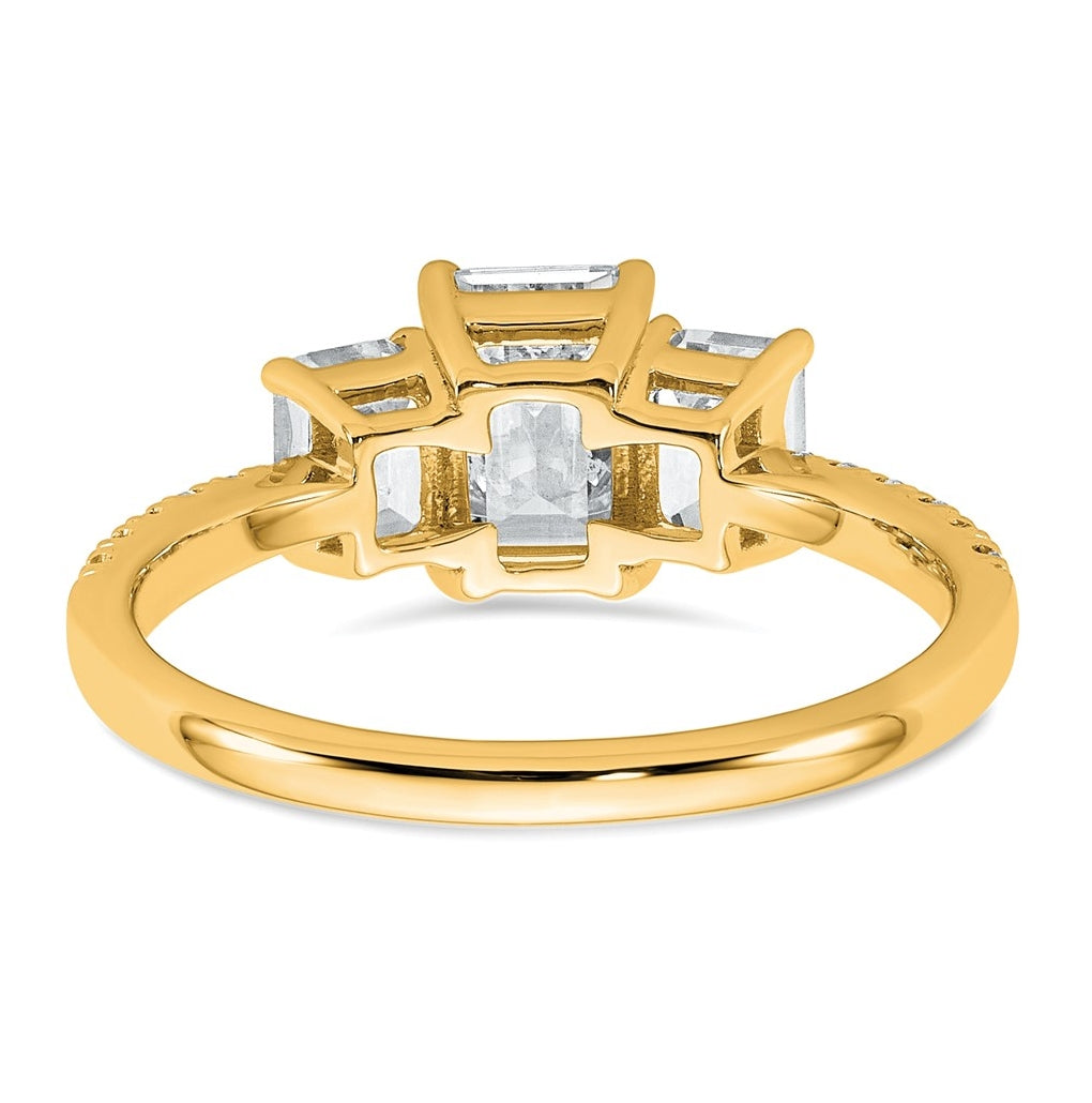 14k Yellow Gold 1 3/4 carat Certified Lab Grown Diamond VS+ F+ Emerald Complete Three Stone Engagement Ring