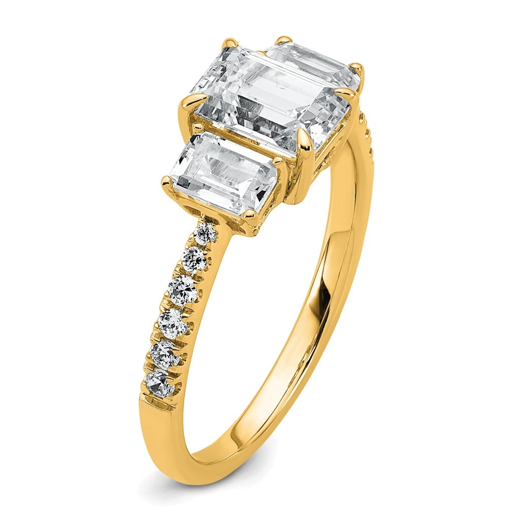 14k Yellow Gold 1 3/4 carat Certified Lab Grown Diamond VS+ F+ Emerald Complete Three Stone Engagement Ring