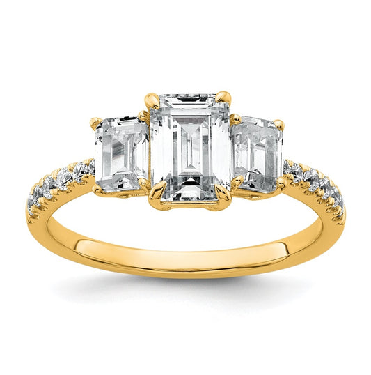 14k Yellow Gold 1 3/4 carat Certified Lab Grown Diamond VS+ F+ Emerald Complete Three Stone Engagement Ring