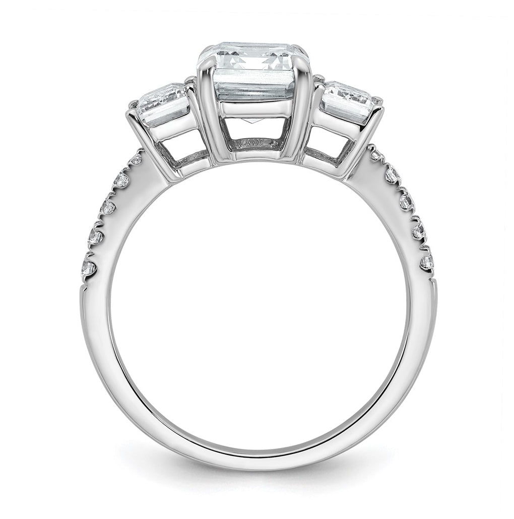 14k White Gold 3 3/8 carat Lab Grown Diamond VS+ F+ Emerald Complete Three Stone Engagement Ring