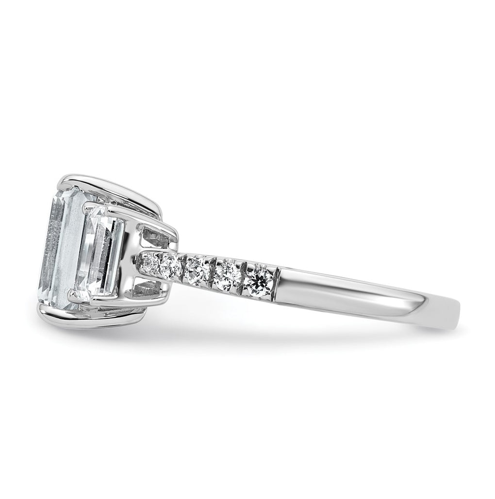 14k White Gold 3 3/8 carat Certified Lab Grown Diamond VS+ F+ Emerald Complete Three Stone Engagement Ring