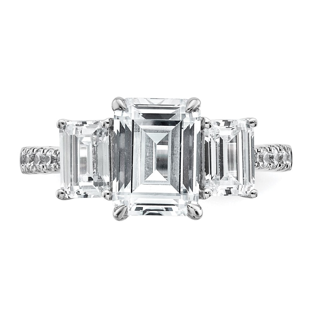 14k White Gold 3 3/8 carat Lab Grown Diamond VS+ F+ Emerald Complete Three Stone Engagement Ring