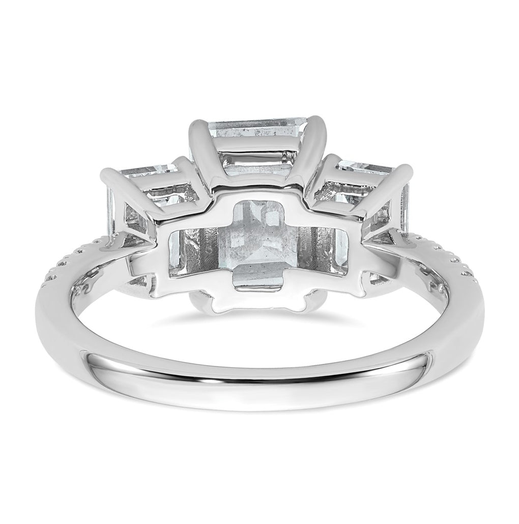 14k White Gold 3 3/8 carat Certified Lab Grown Diamond VS+ F+ Emerald Complete Three Stone Engagement Ring