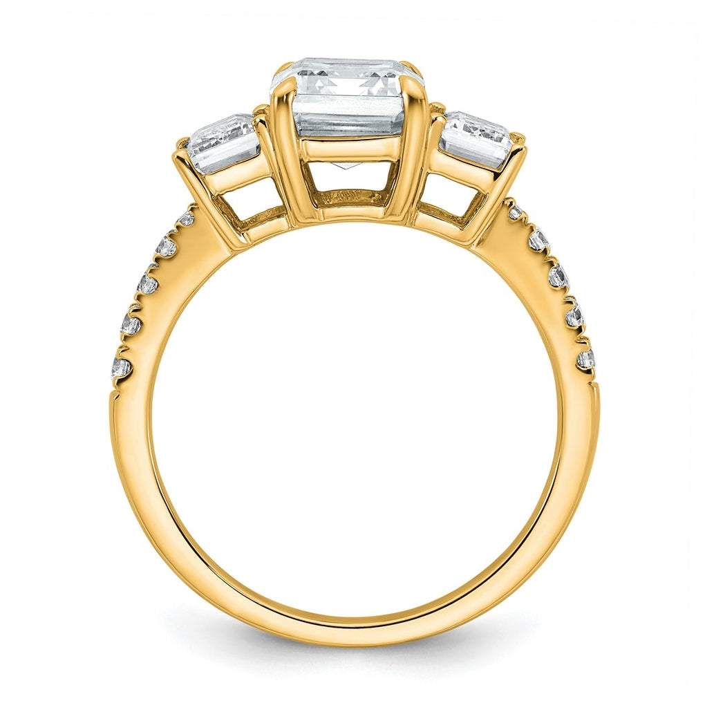 14k Yellow Gold 3 3/8 carat Certified Lab Grown Diamond VS+ F+ Emerald Complete Three Stone Engagement Ring