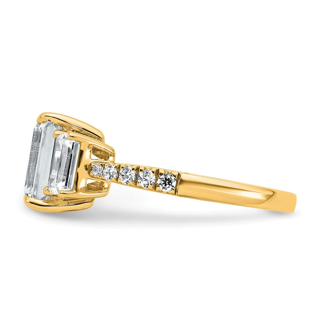 14k Yellow Gold 3 3/8 carat Lab Grown Diamond VS+ F+ Emerald Complete Three Stone Engagement Ring