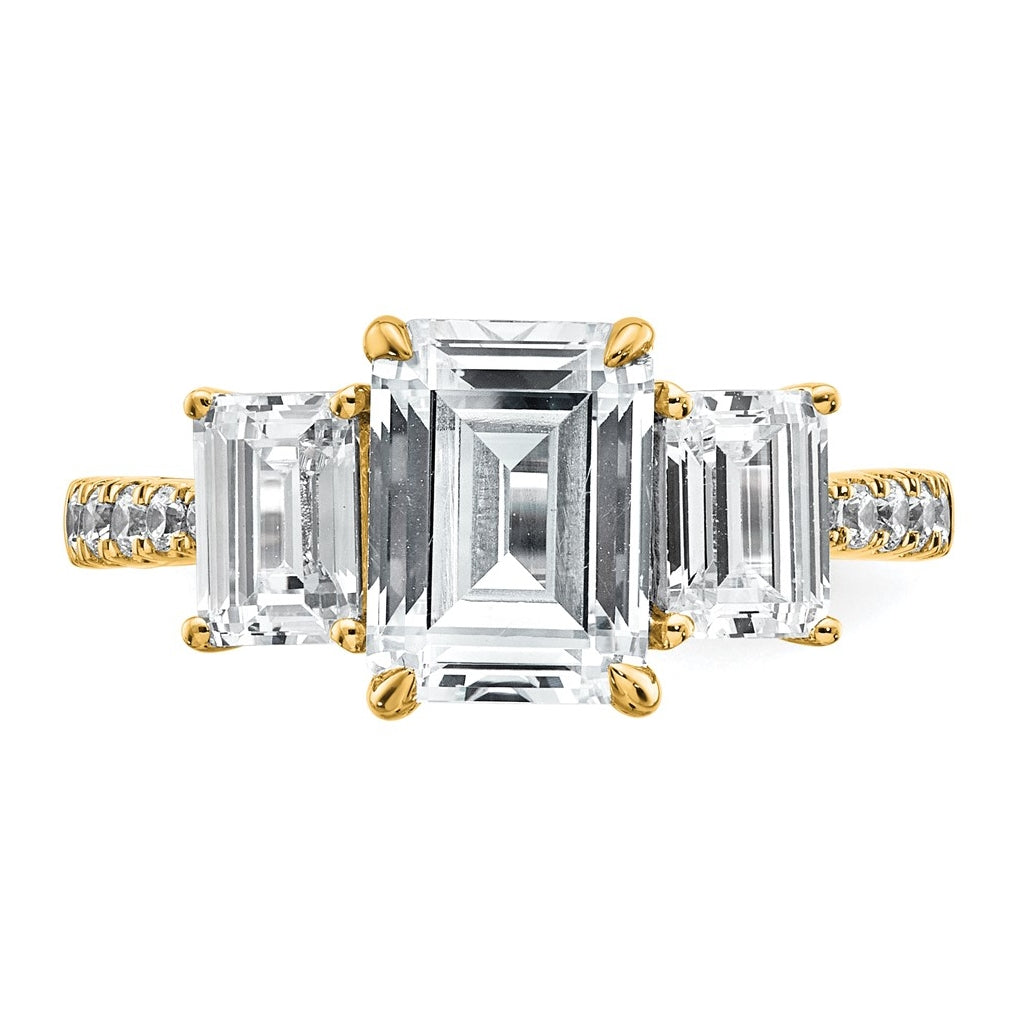 14k Yellow Gold 3 3/8 carat Certified Lab Grown Diamond VS+ F+ Emerald Complete Three Stone Engagement Ring