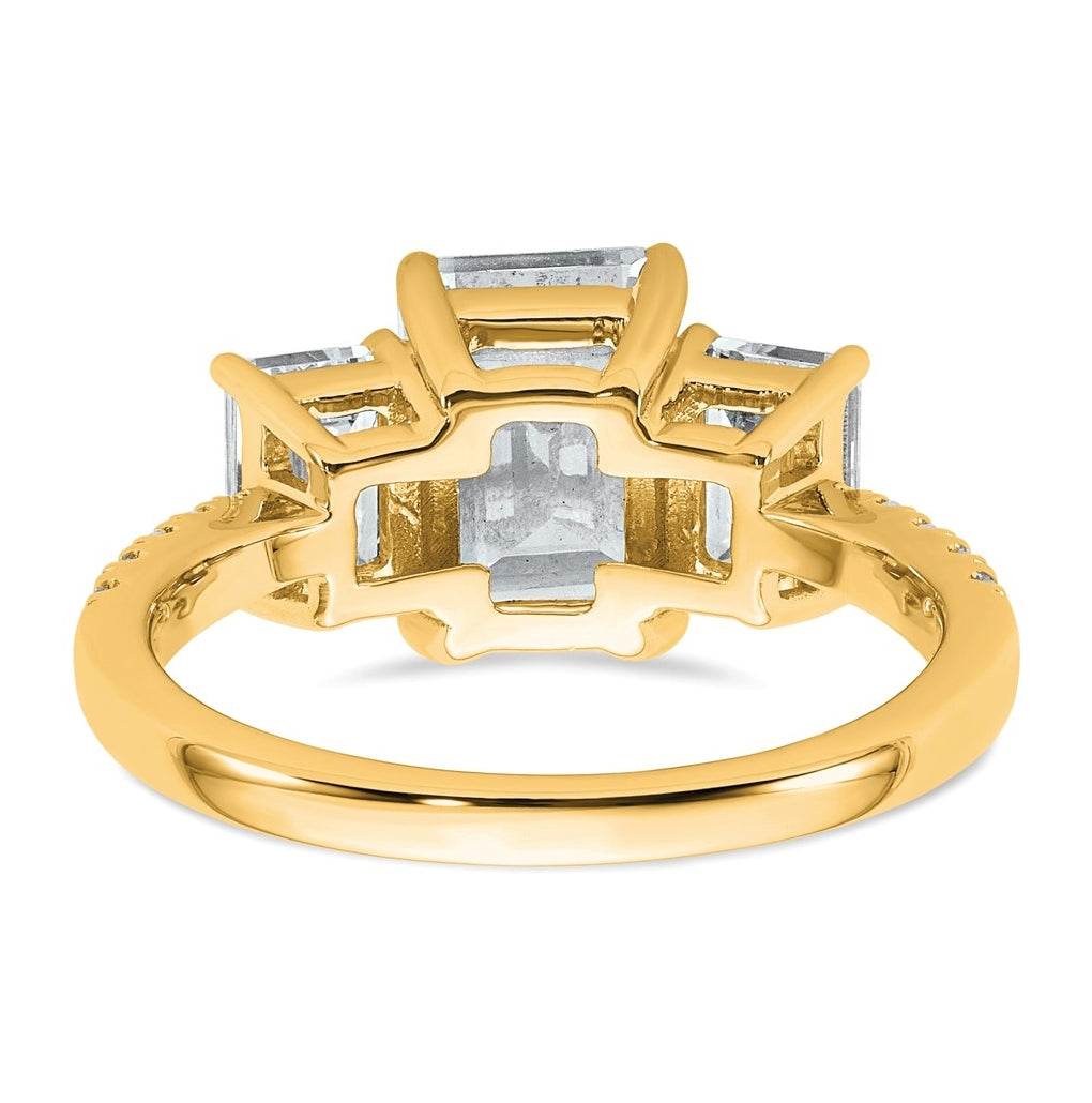 14k Yellow Gold 3 3/8 carat Lab Grown Diamond VS+ F+ Emerald Complete Three Stone Engagement Ring