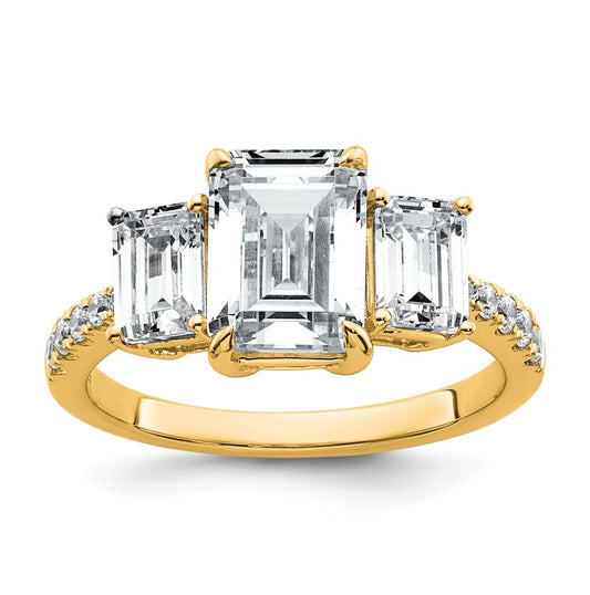 14k Yellow Gold 3 3/8 carat Certified Lab Grown Diamond VS+ F+ Emerald Complete Three Stone Engagement Ring