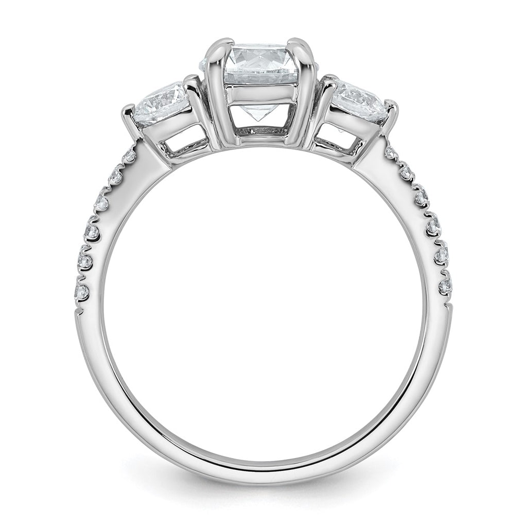 14k White Gold 1 5/8 carat Certified Lab Grown Diamond VS+ F+ Round Complete Three Stone Engagement Ring