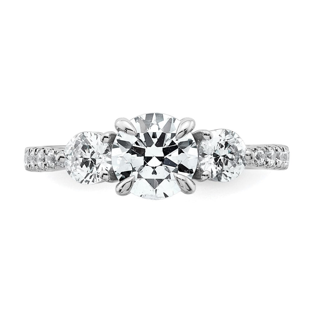14k White Gold 1 5/8 carat Lab Grown Diamond VS+ F+ Round Complete Three Stone Engagement Ring