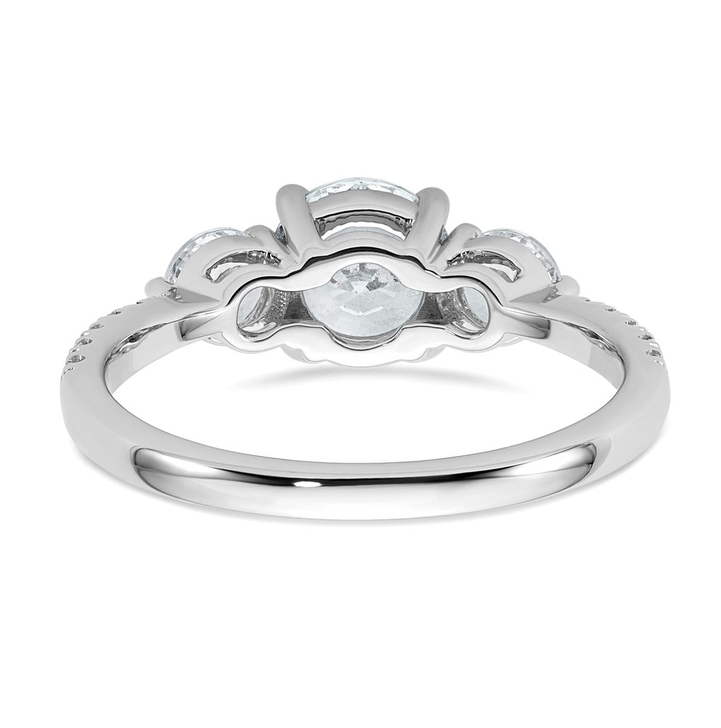 14k White Gold 1 5/8 carat Lab Grown Diamond VS+ F+ Round Complete Three Stone Engagement Ring