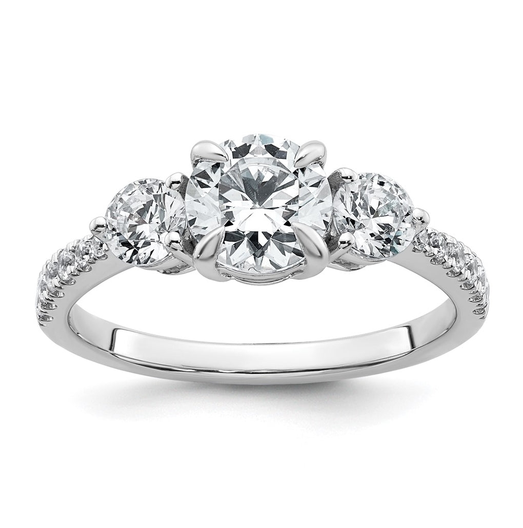14k White Gold 1 5/8 carat Certified Lab Grown Diamond VS+ F+ Round Complete Three Stone Engagement Ring