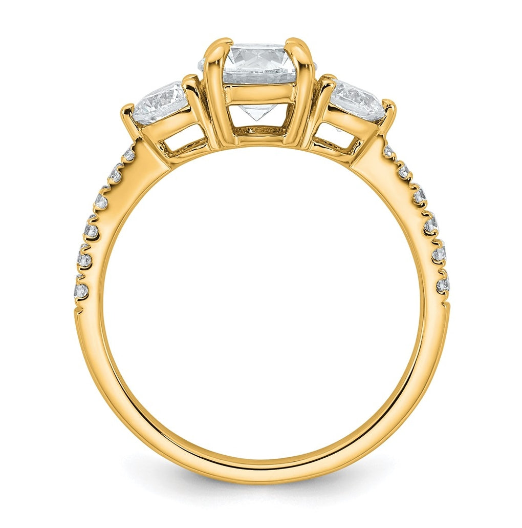 14k Yellow Gold 1 5/8 carat Certified Lab Grown Diamond VS+ F+ Round Complete Three Stone Engagement Ring