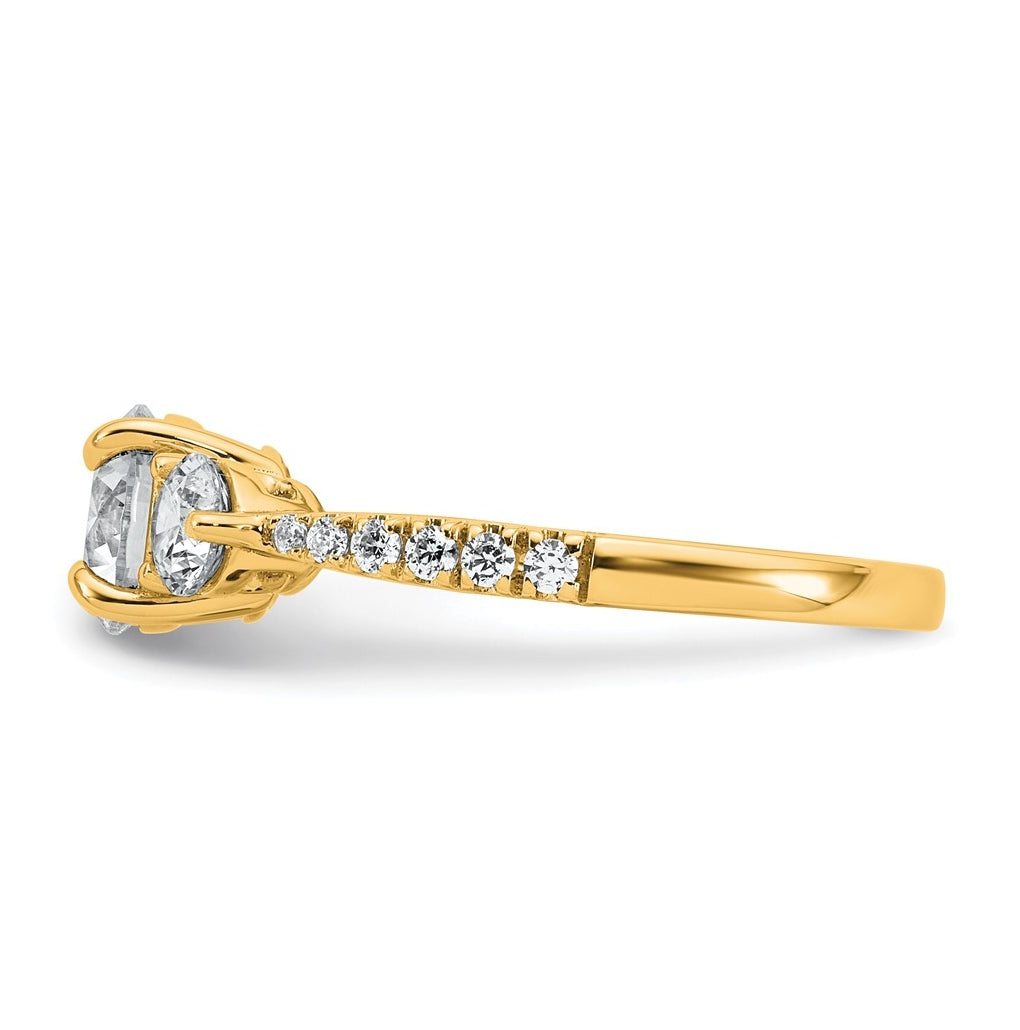 14k Yellow Gold 1 5/8 carat Lab Grown Diamond VS+ F+ Round Complete Three Stone Engagement Ring