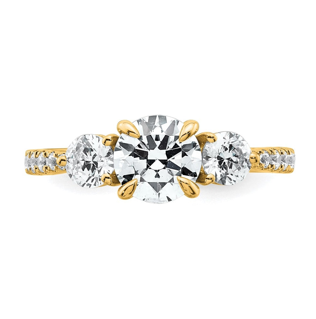 14k Yellow Gold 1 5/8 carat Certified Lab Grown Diamond VS+ F+ Round Complete Three Stone Engagement Ring