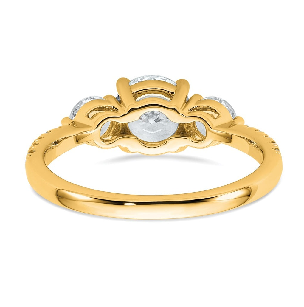 14k Yellow Gold 1 5/8 carat Certified Lab Grown Diamond VS+ F+ Round Complete Three Stone Engagement Ring