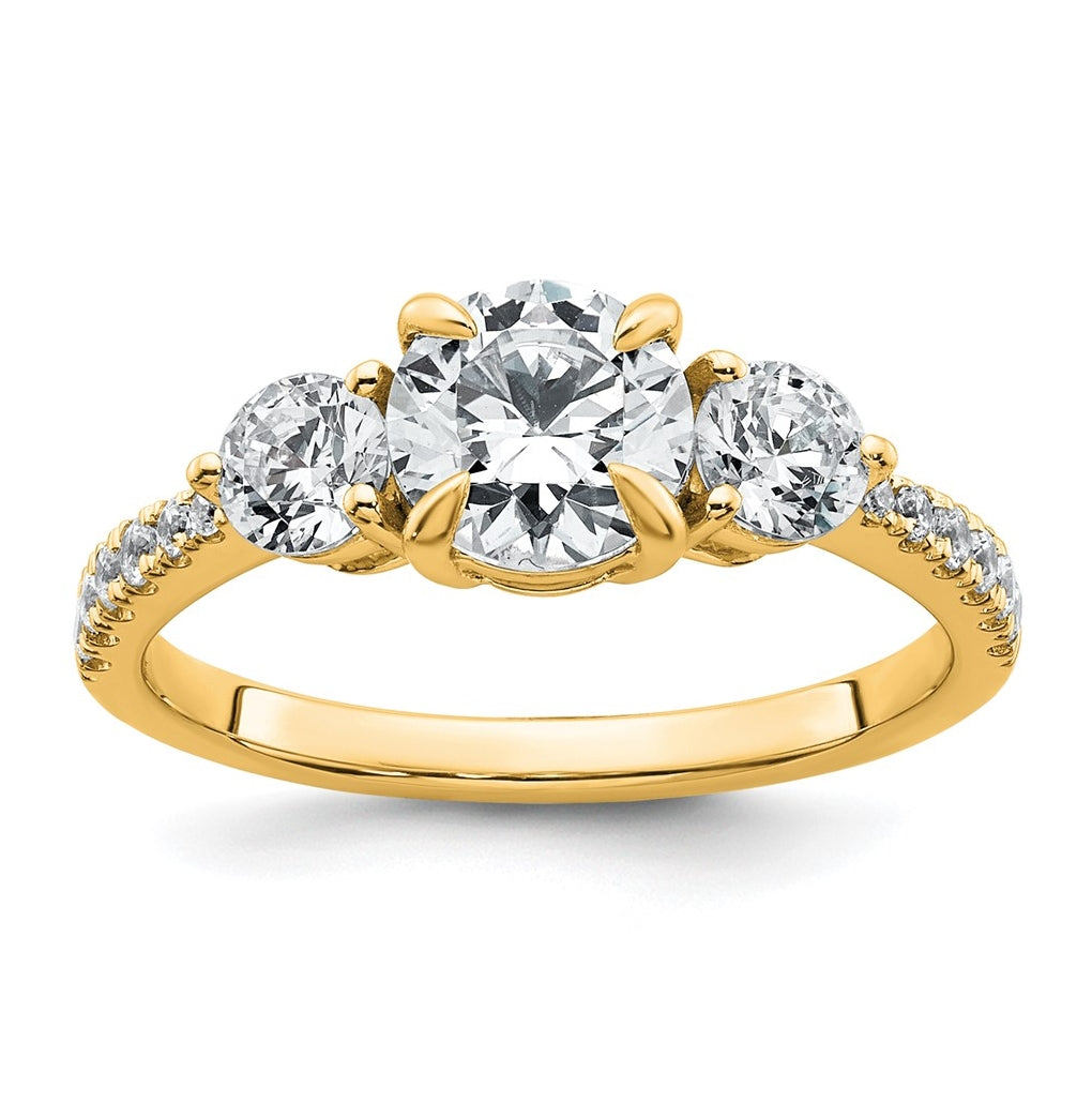 14k Yellow Gold 1 5/8 carat Lab Grown Diamond VS+ F+ Round Complete Three Stone Engagement Ring