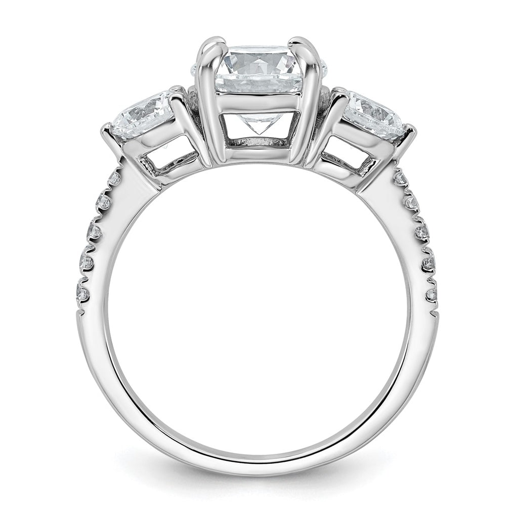 14k White Gold 3 carat Lab Grown Diamond VS+ F+ Round Complete Three Stone Engagement Ring