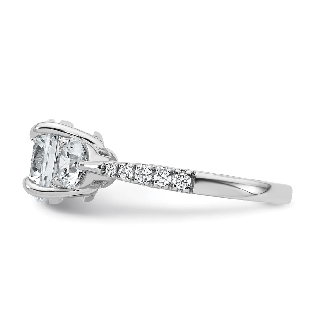 14k White Gold 3 carat Lab Grown Diamond VS+ F+ Round Complete Three Stone Engagement Ring