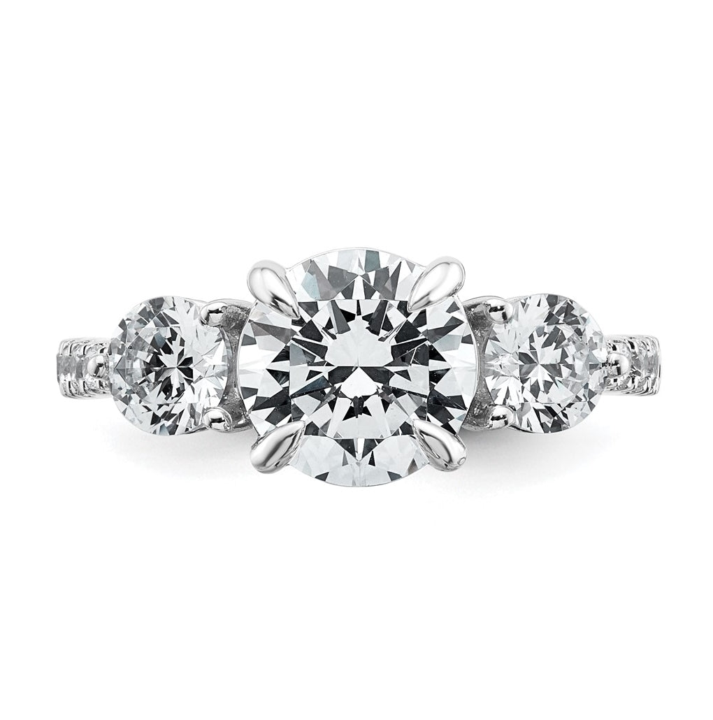 14k White Gold 3 carat Certified Lab Grown Diamond VS+ F+ Round Complete Three Stone Engagement Ring