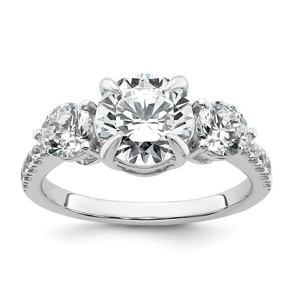 14k White Gold 3 carat Certified Lab Grown Diamond VS+ F+ Round Complete Three Stone Engagement Ring