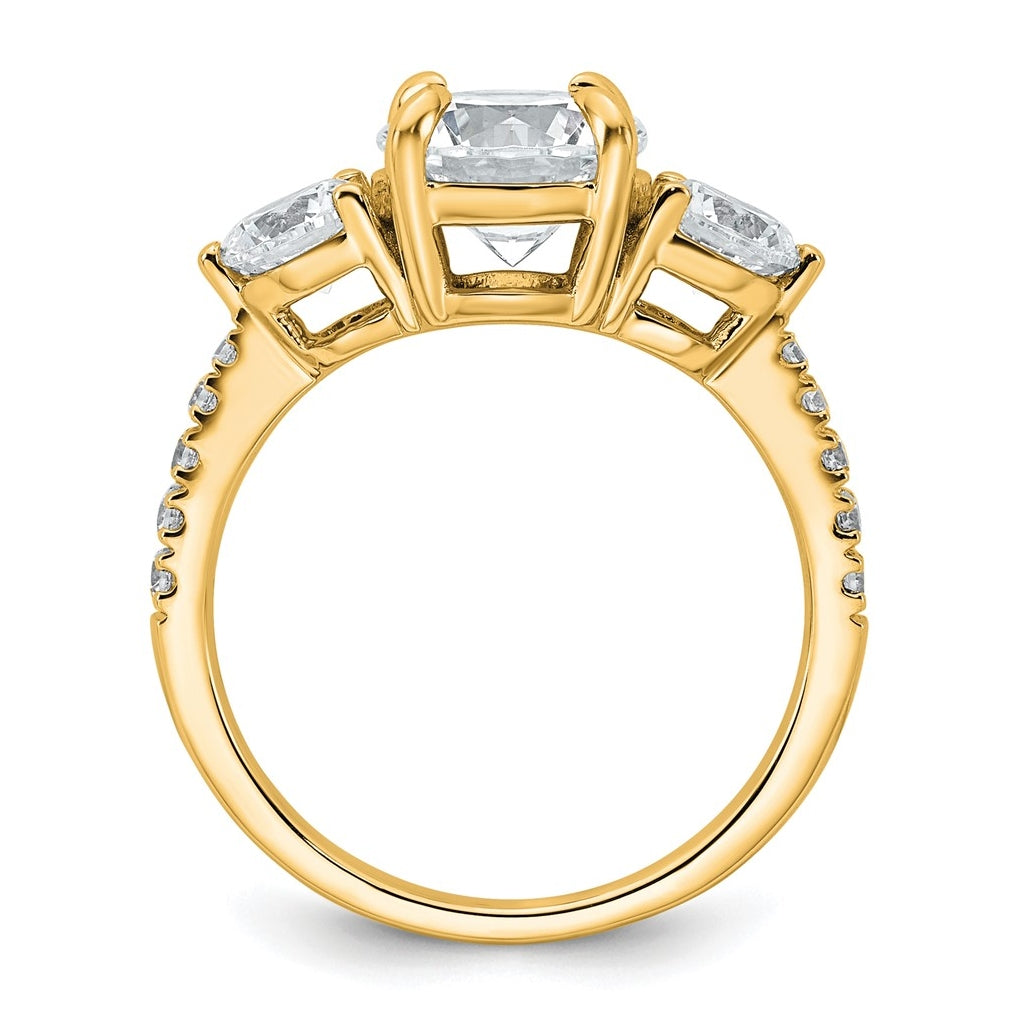 14k Yellow Gold 3 carat Lab Grown Diamond VS+ F+ Round Complete Three Stone Engagement Ring
