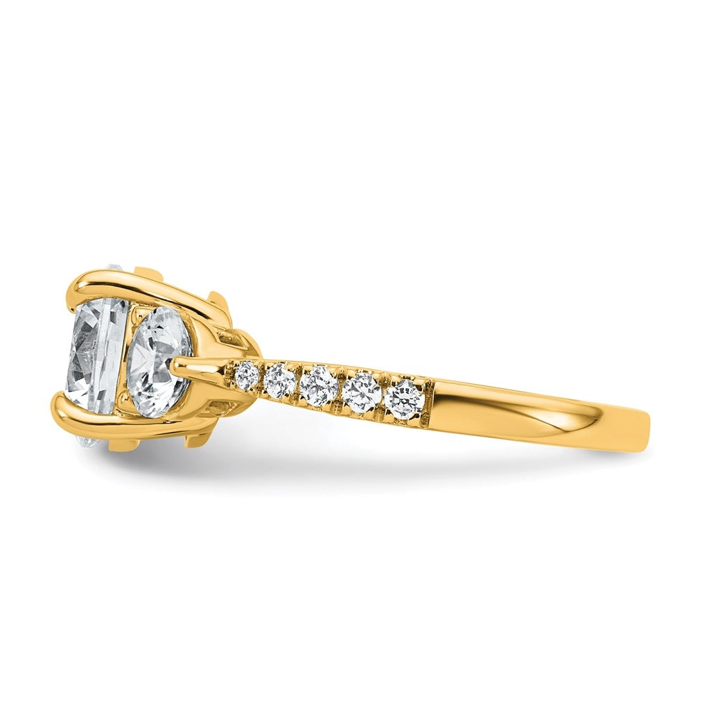 14k Yellow Gold 3 carat Lab Grown Diamond VS+ F+ Round Complete Three Stone Engagement Ring
