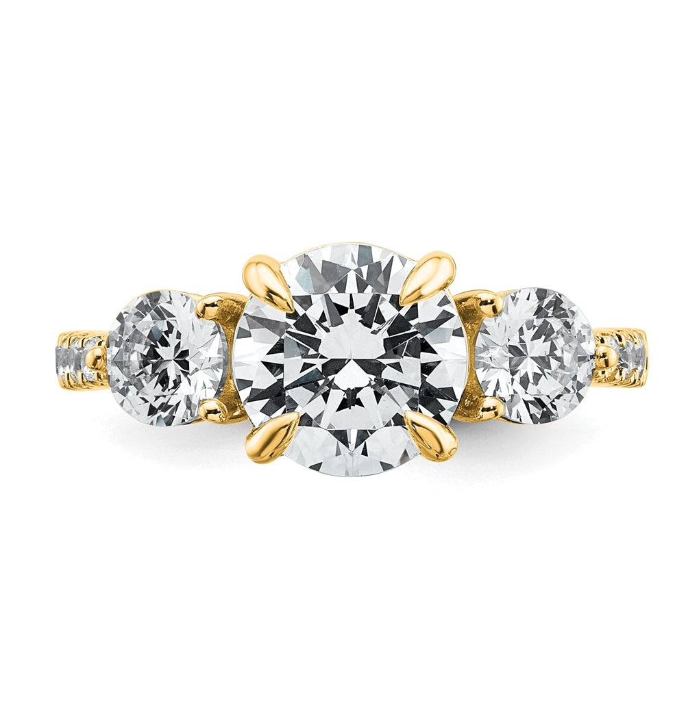 14k Yellow Gold 3 carat Lab Grown Diamond VS+ F+ Round Complete Three Stone Engagement Ring