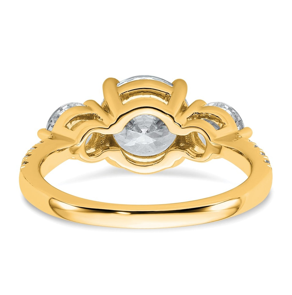 14k Yellow Gold 3 carat Certified Lab Grown Diamond VS+ F+ Round Complete Three Stone Engagement Ring