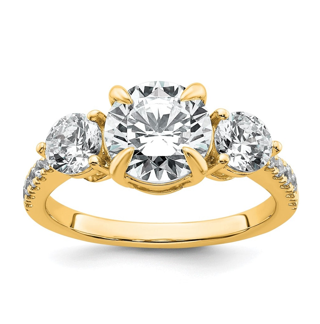 14k Yellow Gold 3 carat Lab Grown Diamond VS+ F+ Round Complete Three Stone Engagement Ring
