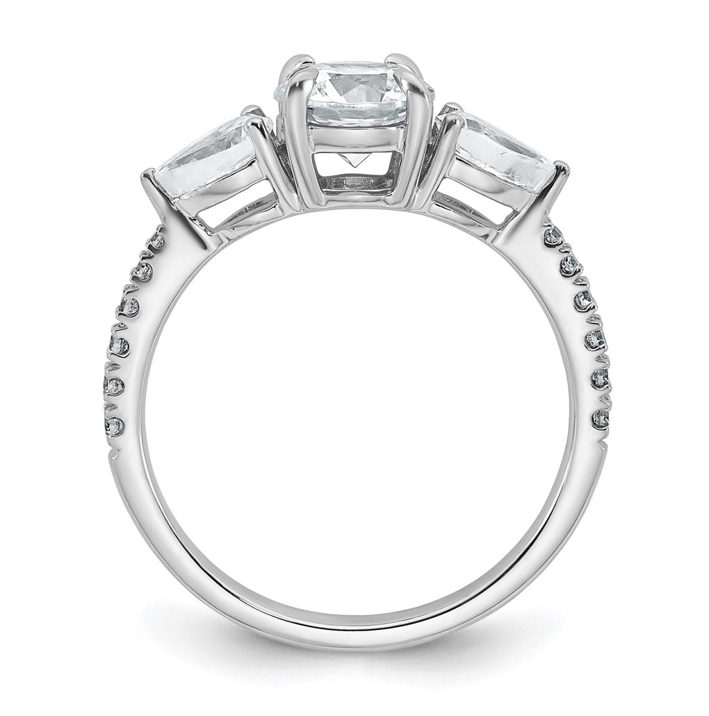 14k White Gold 1 5/8 carat Lab Grown Diamond VS+F+ Round Complete Three Stone Engagement Ring