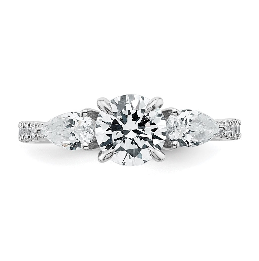 14k White Gold 1 5/8 carat Lab Grown Diamond VS+F+ Round Complete Three Stone Engagement Ring