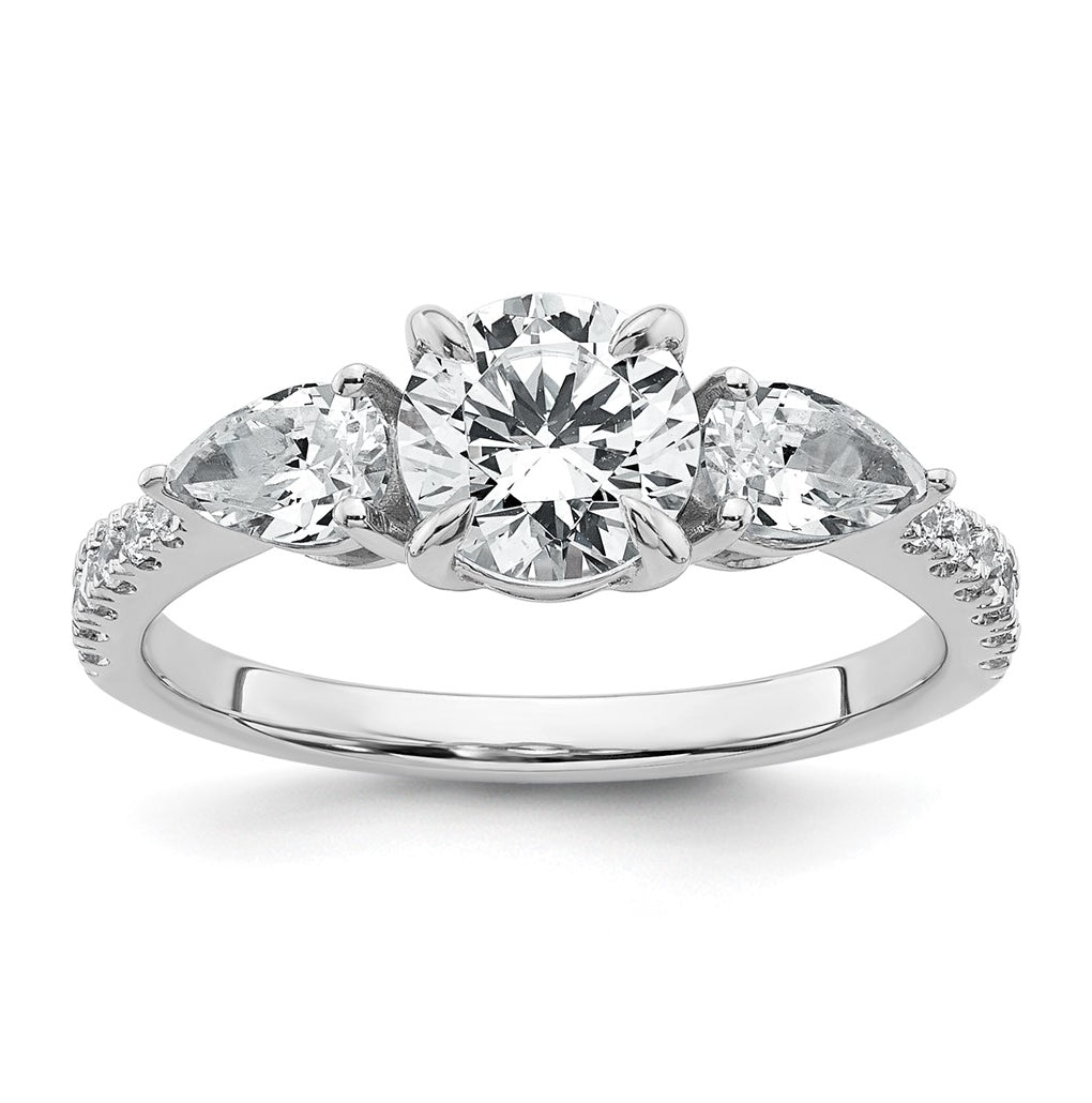14k White Gold 1 5/8 carat Lab Grown Diamond VS+F+ Round Complete Three Stone Engagement Ring