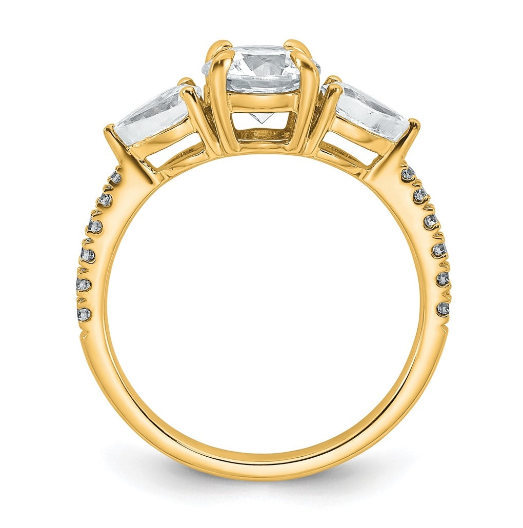 14k Yellow Gold 1 5/8 carat Lab Grown Diamond VS+F+ Round Complete Three Stone Engagement Ring