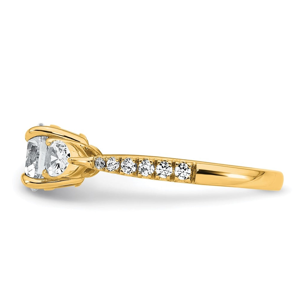 14k Yellow Gold 1 5/8 carat Lab Grown Diamond VS+F+ Round Complete Three Stone Engagement Ring