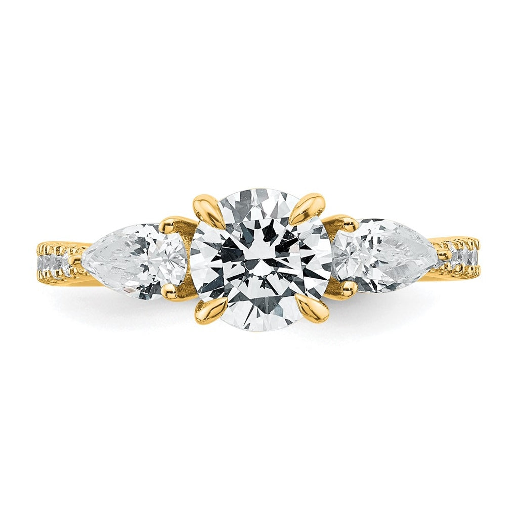 14k Yellow Gold 1 5/8 carat Lab Grown Diamond VS+F+ Round Complete Three Stone Engagement Ring