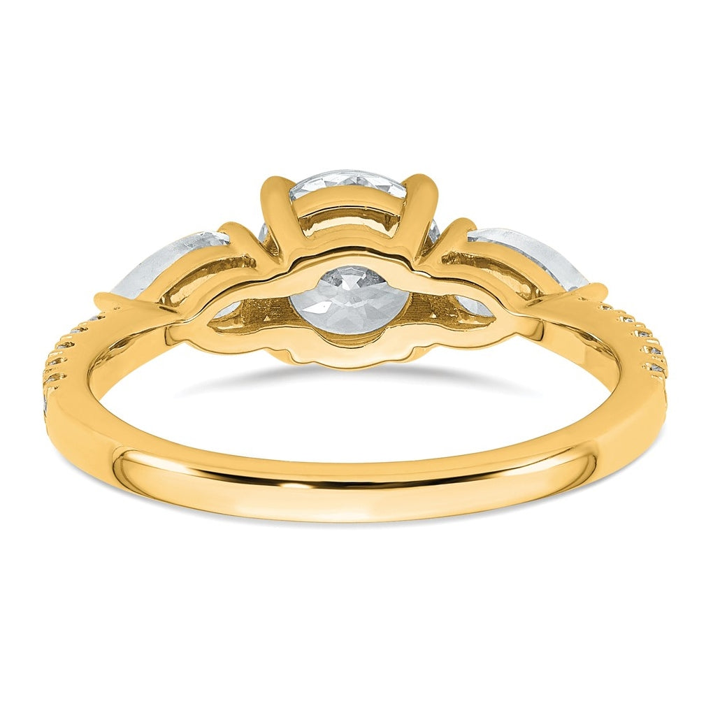 14k Yellow Gold 1 5/8 carat Certified Lab Grown Diamond VS+F+ Round Complete Three Stone Engagement Ring