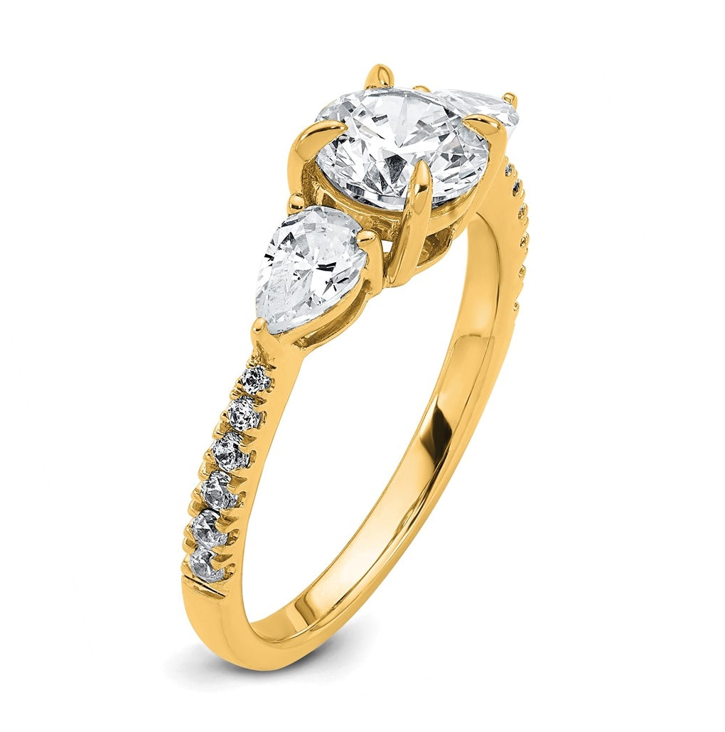 14k Yellow Gold 1 5/8 carat Lab Grown Diamond VS+F+ Round Complete Three Stone Engagement Ring