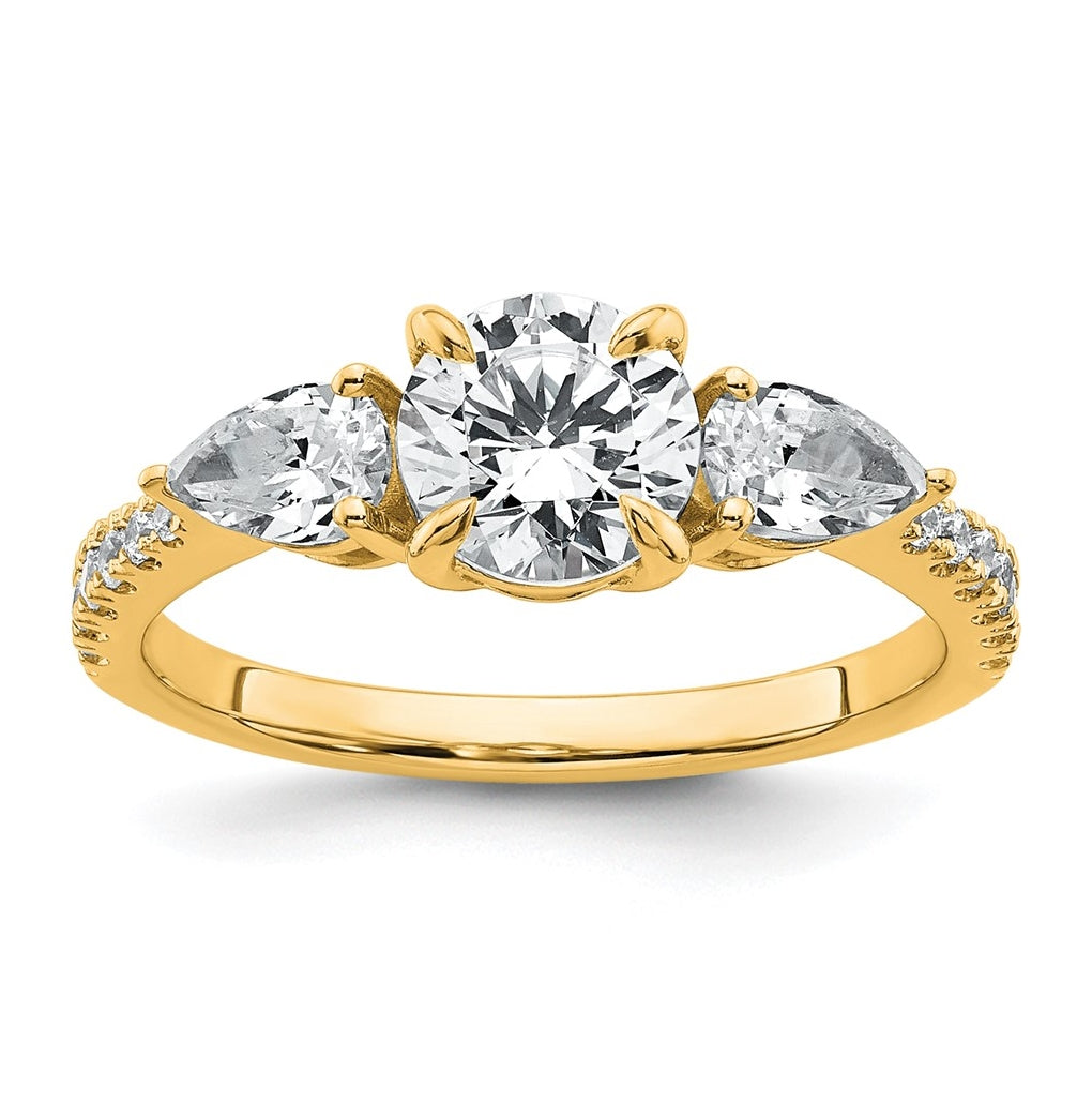 14k Yellow Gold 1 5/8 carat Lab Grown Diamond VS+F+ Round Complete Three Stone Engagement Ring