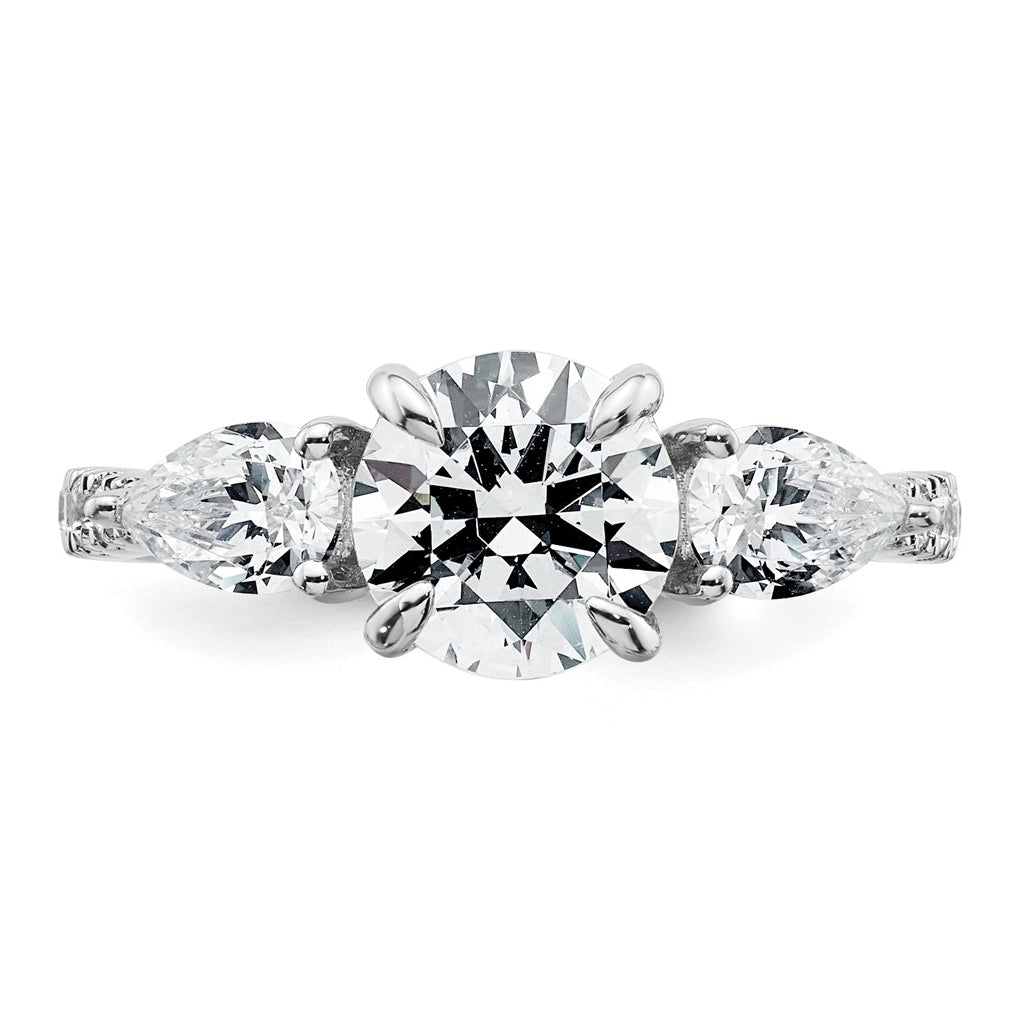 14k White Gold 2 1/3 carat Certified Lab Grown Diamond VS+F+ Round Complete Three Stone Engagement Ring