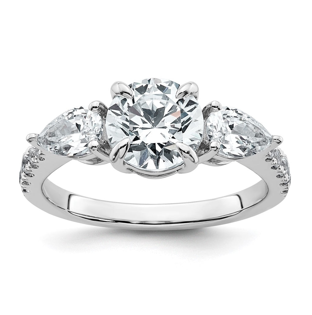 14k White Gold 2 1/3 carat Certified Lab Grown Diamond VS+F+ Round Complete Three Stone Engagement Ring