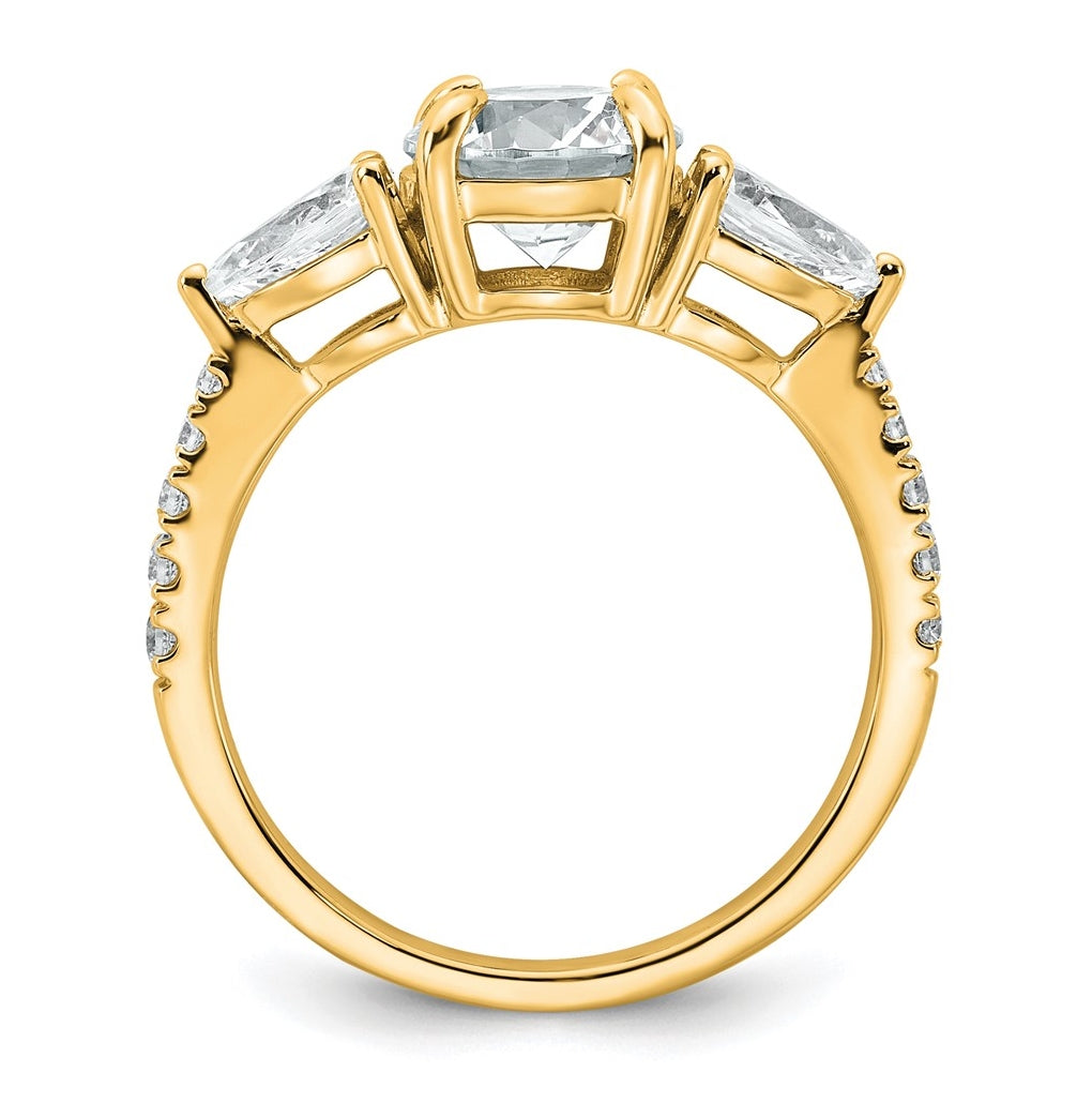 14k Yellow Gold 2 1/3 carat Certified Lab Grown Diamond VS+F+ Round Complete Three Stone Engagement Ring