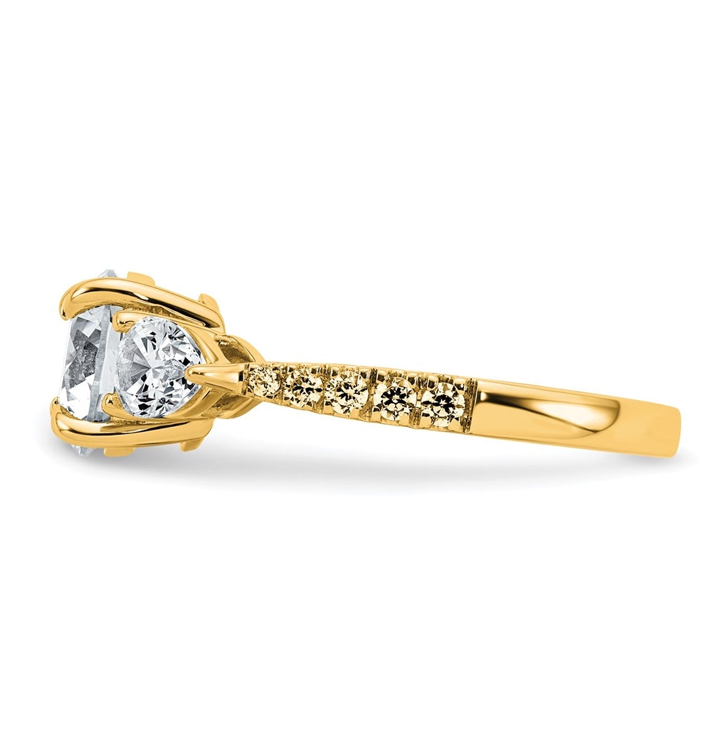 14k Yellow Gold 2 1/3 carat Certified Lab Grown Diamond VS+F+ Round Complete Three Stone Engagement Ring