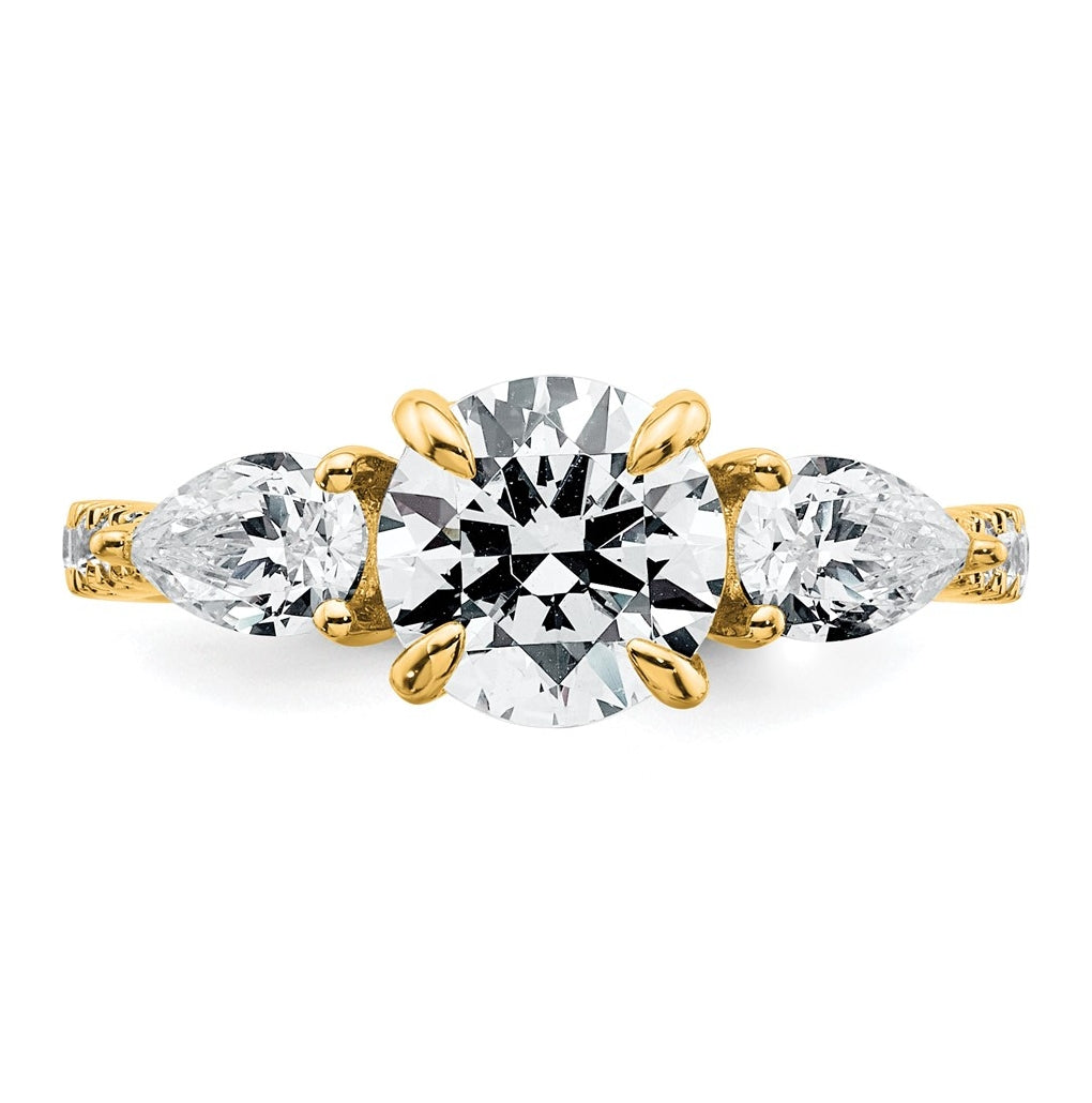 14k Yellow Gold 2 1/3 carat Lab Grown Diamond VS+F+ Round Complete Three Stone Engagement Ring