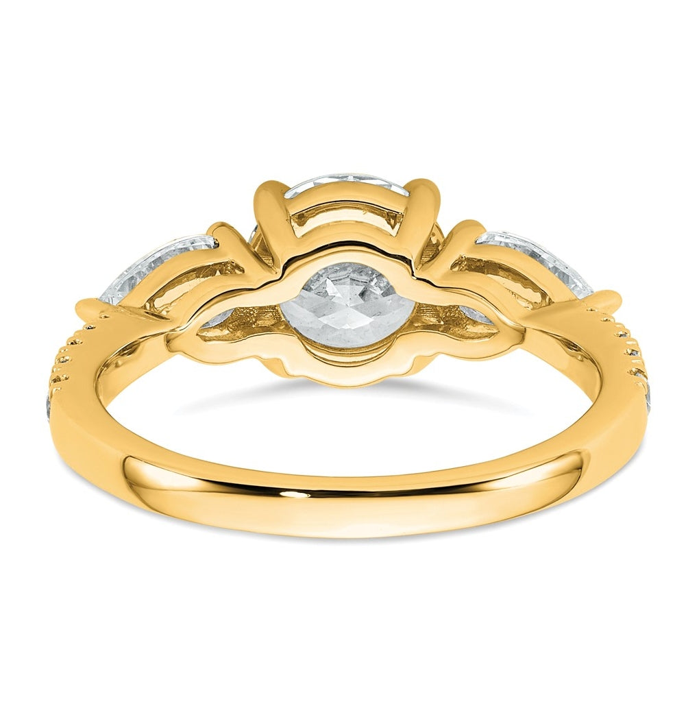 14k Yellow Gold 2 1/3 carat Certified Lab Grown Diamond VS+F+ Round Complete Three Stone Engagement Ring