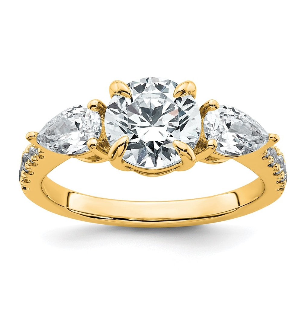 14k Yellow Gold 2 1/3 carat Certified Lab Grown Diamond VS+F+ Round Complete Three Stone Engagement Ring
