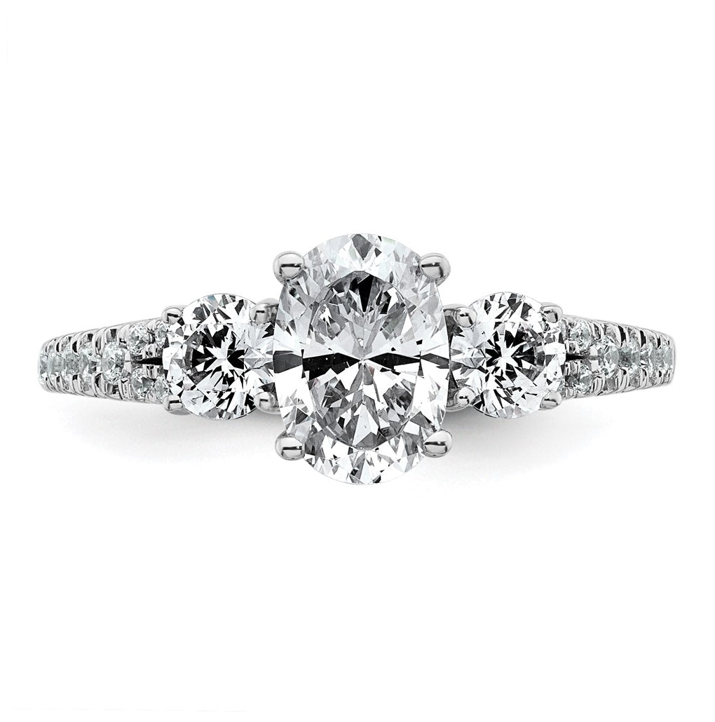14k White Gold 1 5/8 carat Certified Lab Grown Diamond VS+ F+ Oval with Round Complete Three Stone Engagement Ring